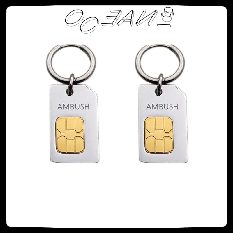 

SexMara 20FW New S925 AMB Texture SIM Card Exaggeration Personality Pendant Drop Earrings For Women Men Girls Party Jewelry