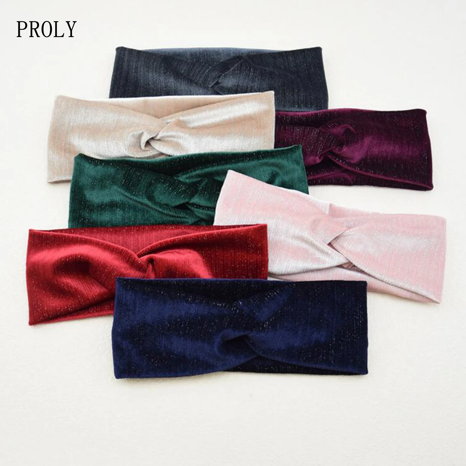 

PROLY New Fashion Women Headband Casual Soft Golden Velvet Hairband Girls High Elastic Hair Band Turban