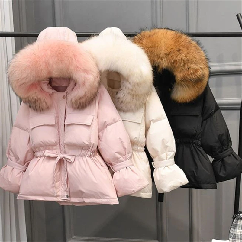 Новая зимняя куртка на белом утином пуху женская теплая парка с большим