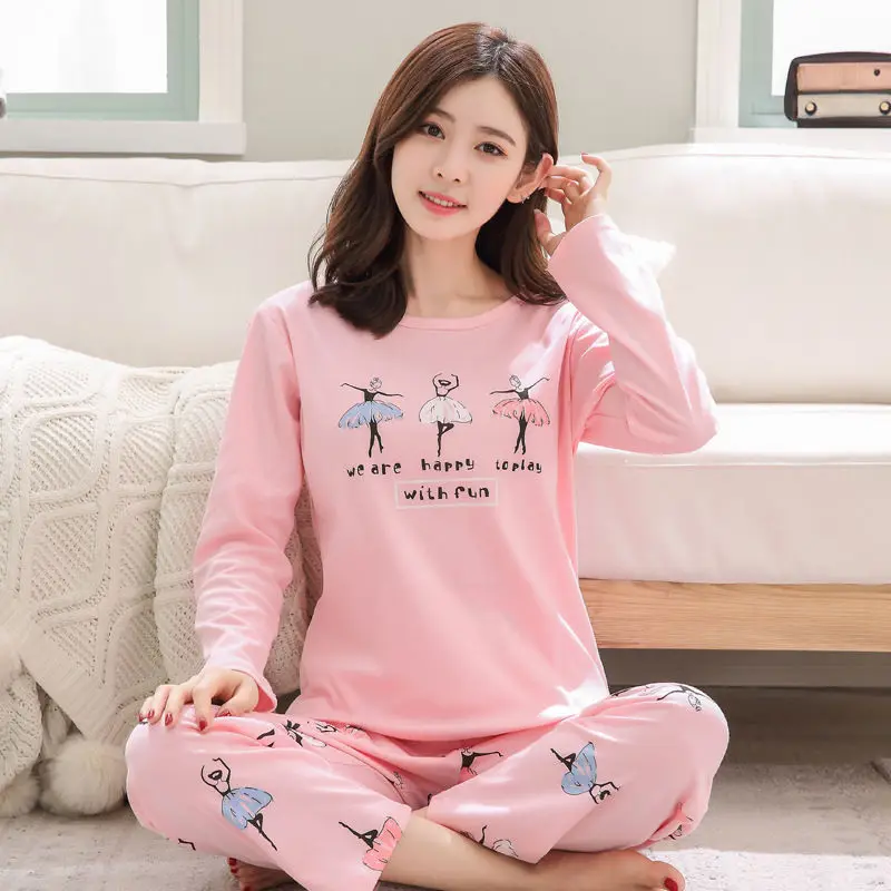 Factory Sale 2019 Women Pajamas Sets Suits Lovely Home Wear Long Sleeve Cotton Pyjamas Comfortable Girl Pijamas Mujer Sleepwear | Женская