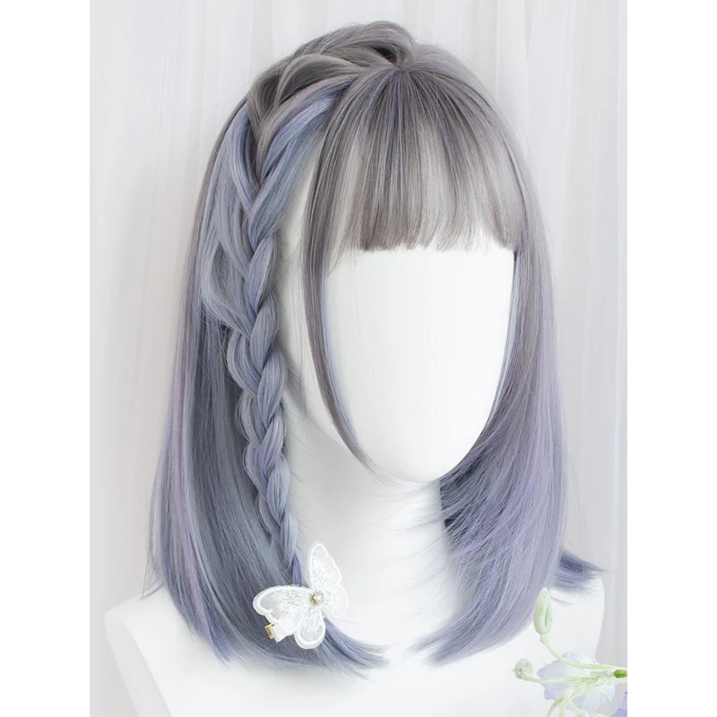 

Mixed Grey Blue Lolita Headwear JK Harajuku Fairy Purple Short Straight Cute Sweet Bangs Creamy Girls Cosplay Adult headwear