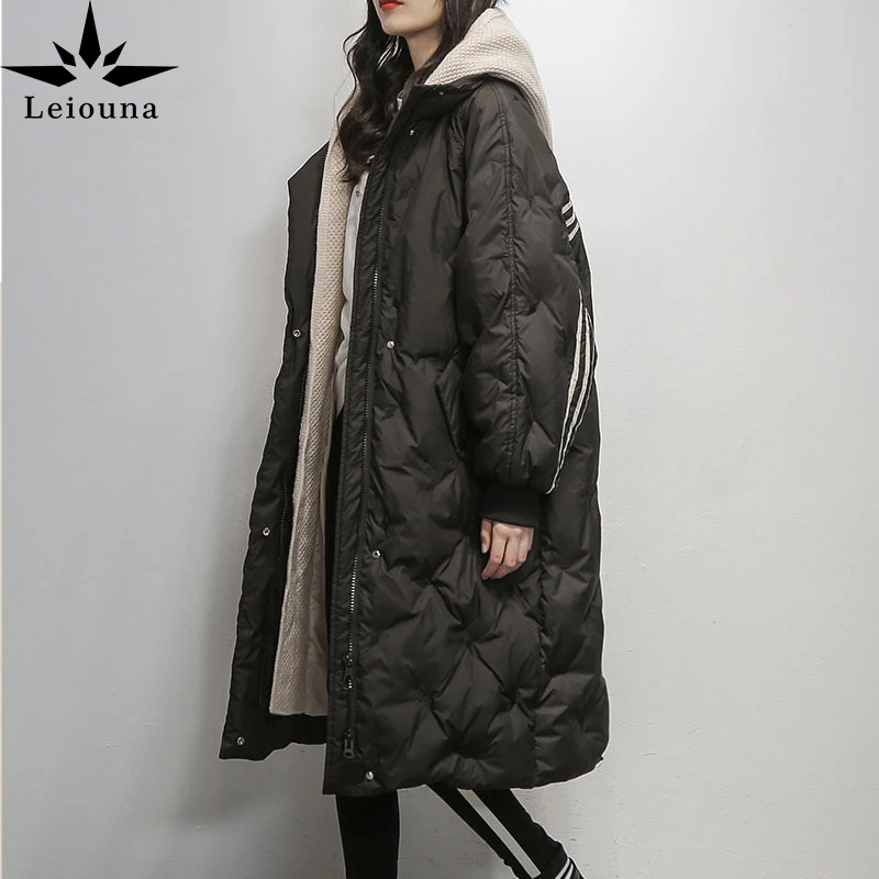 

Plus Size Loose Long Thick White Jacket Female 2021 Winter New Section Korean Fashion Knitted Hat Fake Two Women Coats