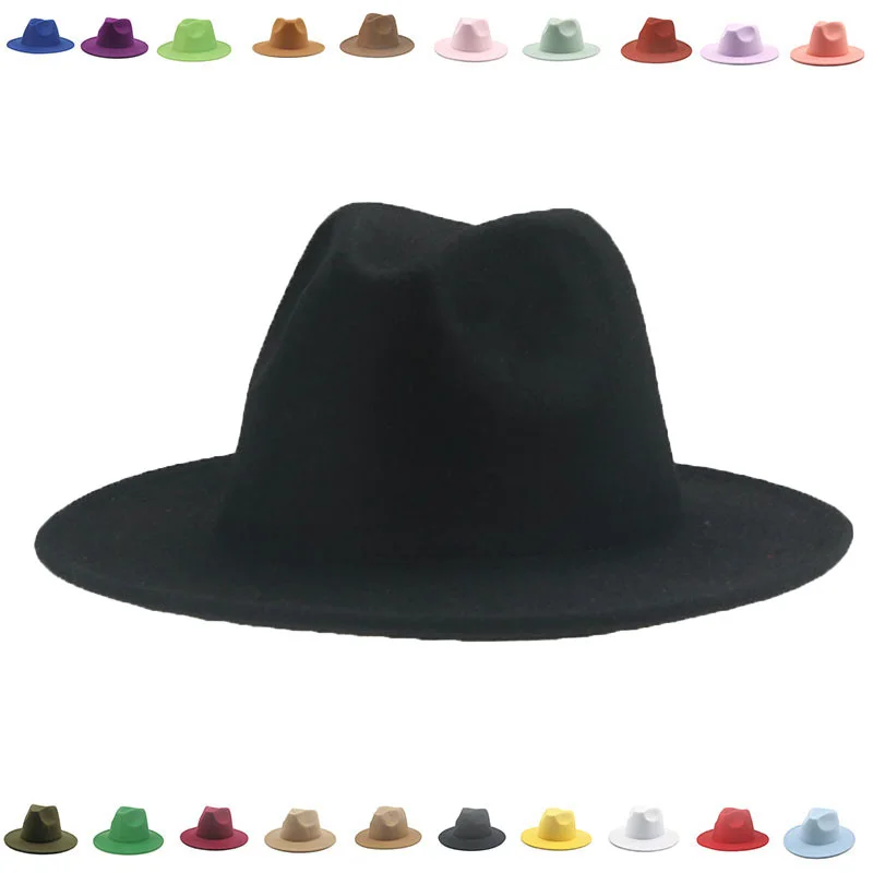 

Fedoras Women Hat Panama Classic Wide Brim Felt Hat Vintage Black White Formal Church Wedding Winter Women's Hat Sombrero Hombre