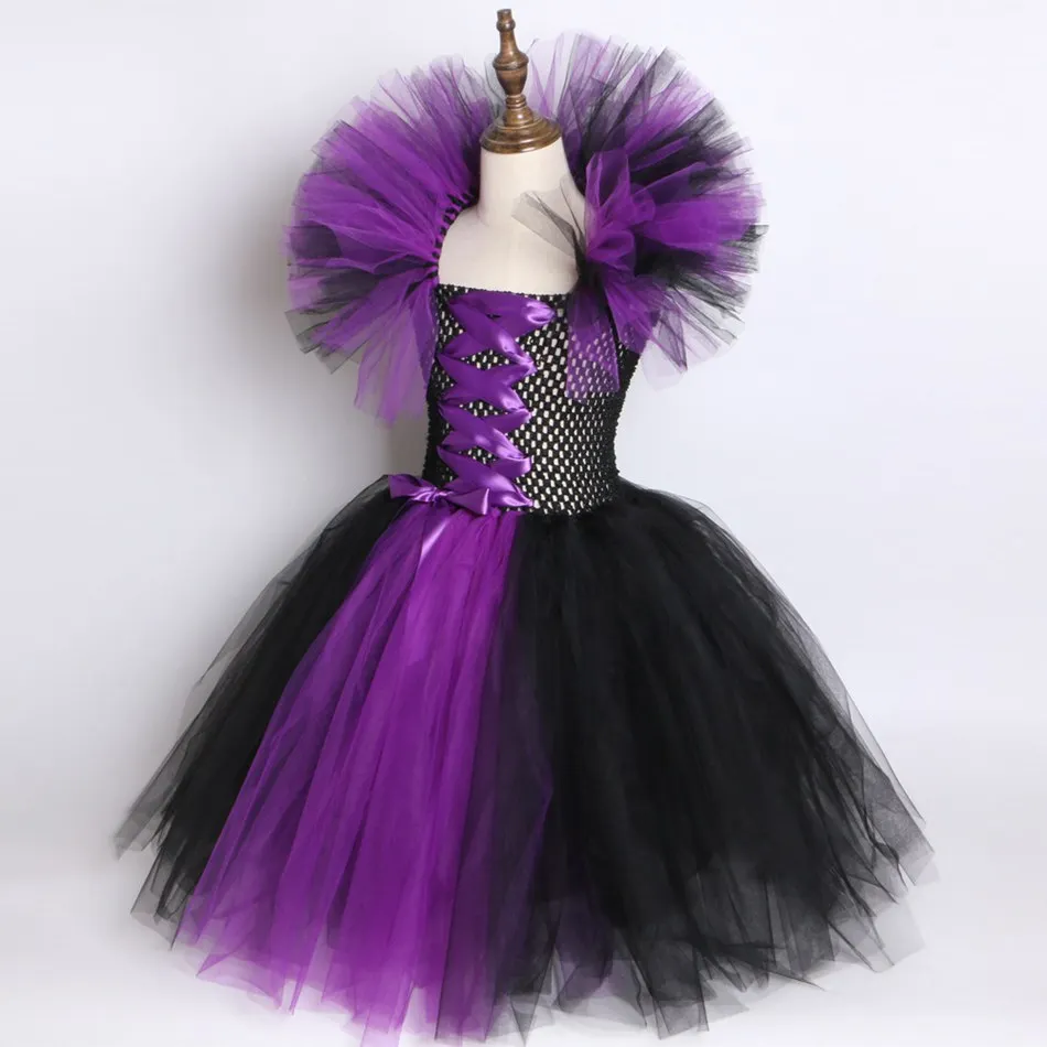 VOGUEON Deluxe Girl Maleficent; платье-пачка Феи ведьмы с повязкой на голову; Детские вечерние костюмы злой королевы на Хэллоуин; карнавальный костюм