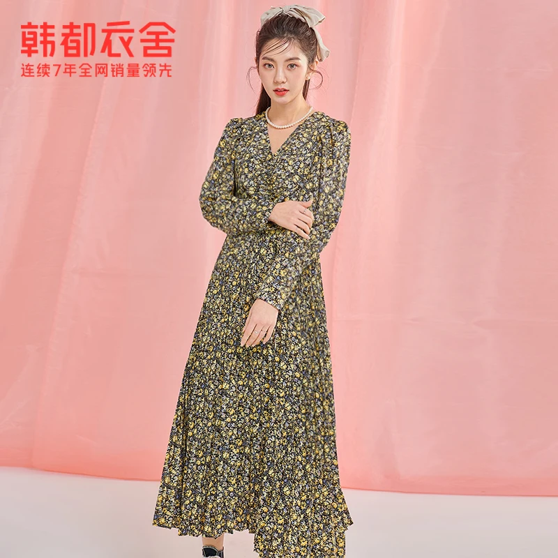 

Handu Clothing House Tea Break Skirt 2021 Spring New French First Love Mid-Length Floral Dress Om82289