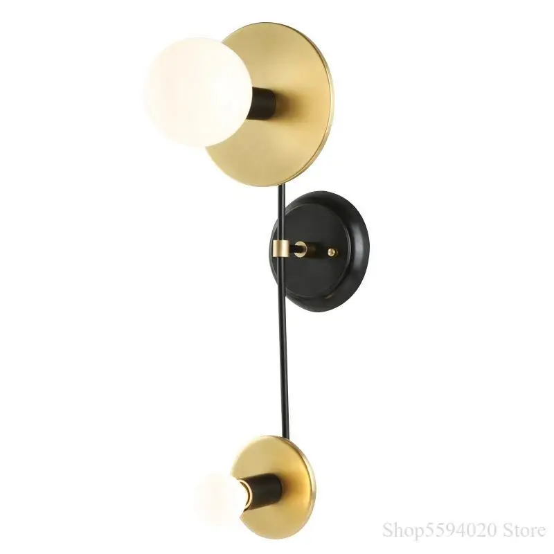 

Nordic Creative Round Wall Lamp Bedroom Double Head Wall Lamp Simple Modern Bedside Lamp Living Dining Room Copper Led Wall Lamp