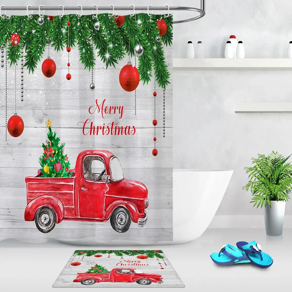 Красный грузовик рождественский подарок мультяшная душевая занавеска