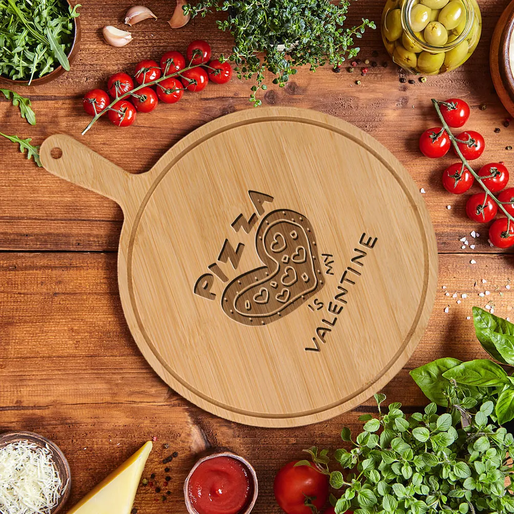 

9 Inch Round Wooden Pizza Board with Handle Creative Pattern Pizza Pan Home Cake Boards Kitcken Nonstick Baking Bakeware Tools