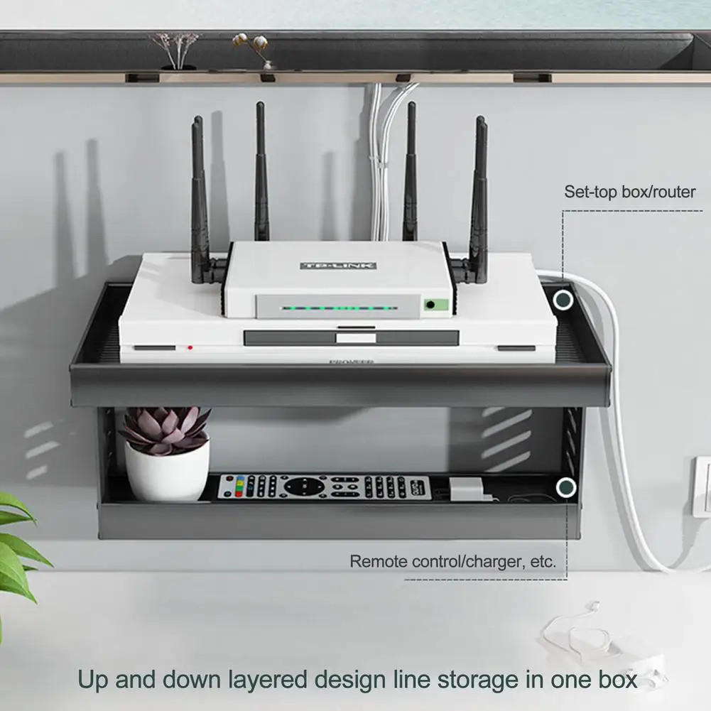 black iron wireless wifi router storage bracket tv set box shelf wall hanging plug board bracket cable home storage organizer free global shipping