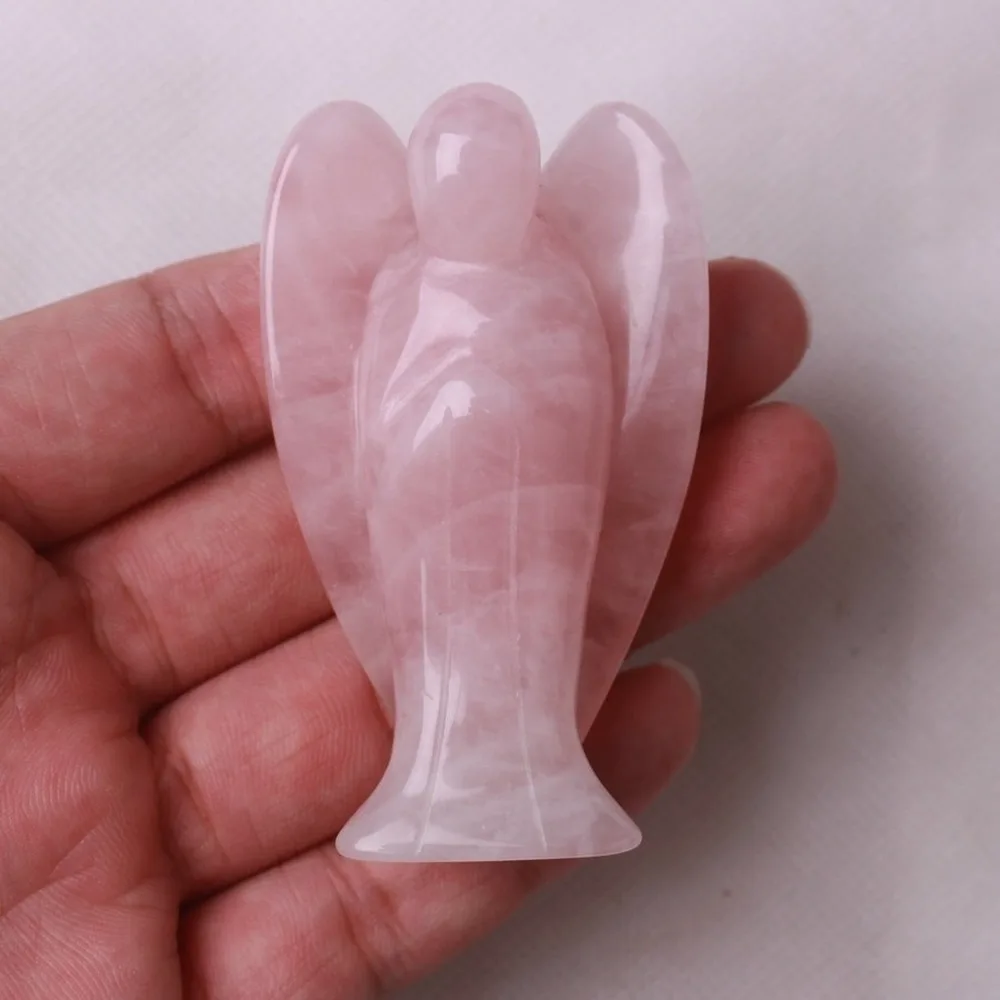 

Natural pink rose quartz angel crystal hand carved skull reiki healing