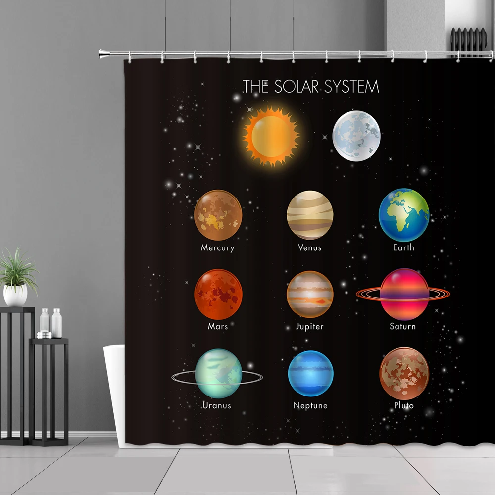 

Штора для душа со звездами и пейзажем, водонепроницаемая декоративная занавеска для ванной комнаты, для мальчиков и девочек, Подарочный тка...