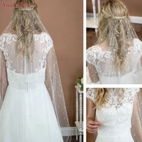 youlapan v01 beautiful pearl bridal veil one layer bridal veil white ivory wedding veil with comb short bride accessories