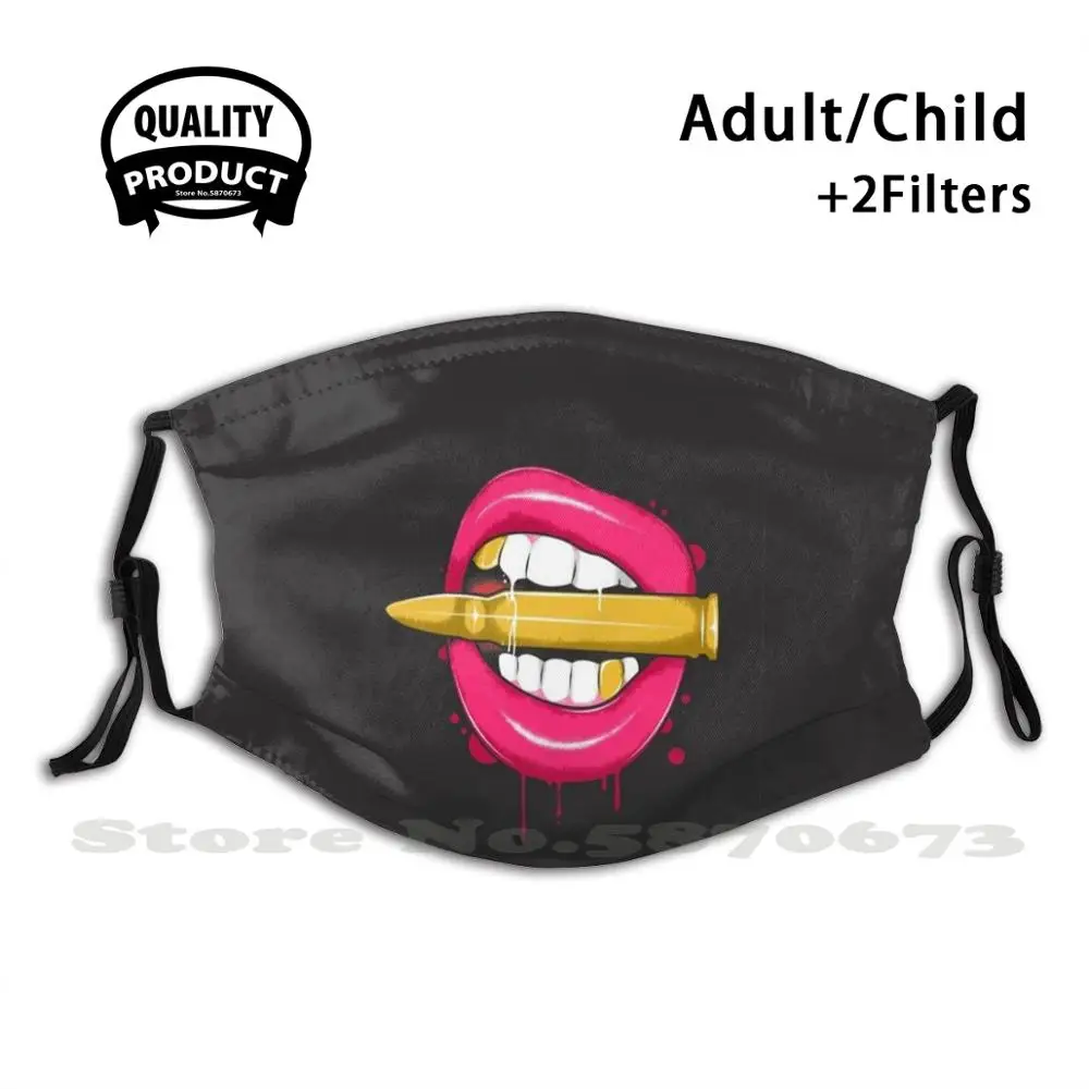 

Соблазнительная маска для лица в стиле поп-арт с золотыми пулями маска для лица с фильтром в стиле поп-арт розовые губы Соблазнительные зубы...