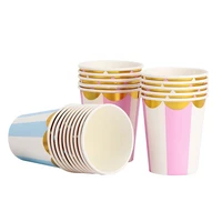 50pcs birthday party decoration pink blue hot stamping striped tableware set disposable paper cup