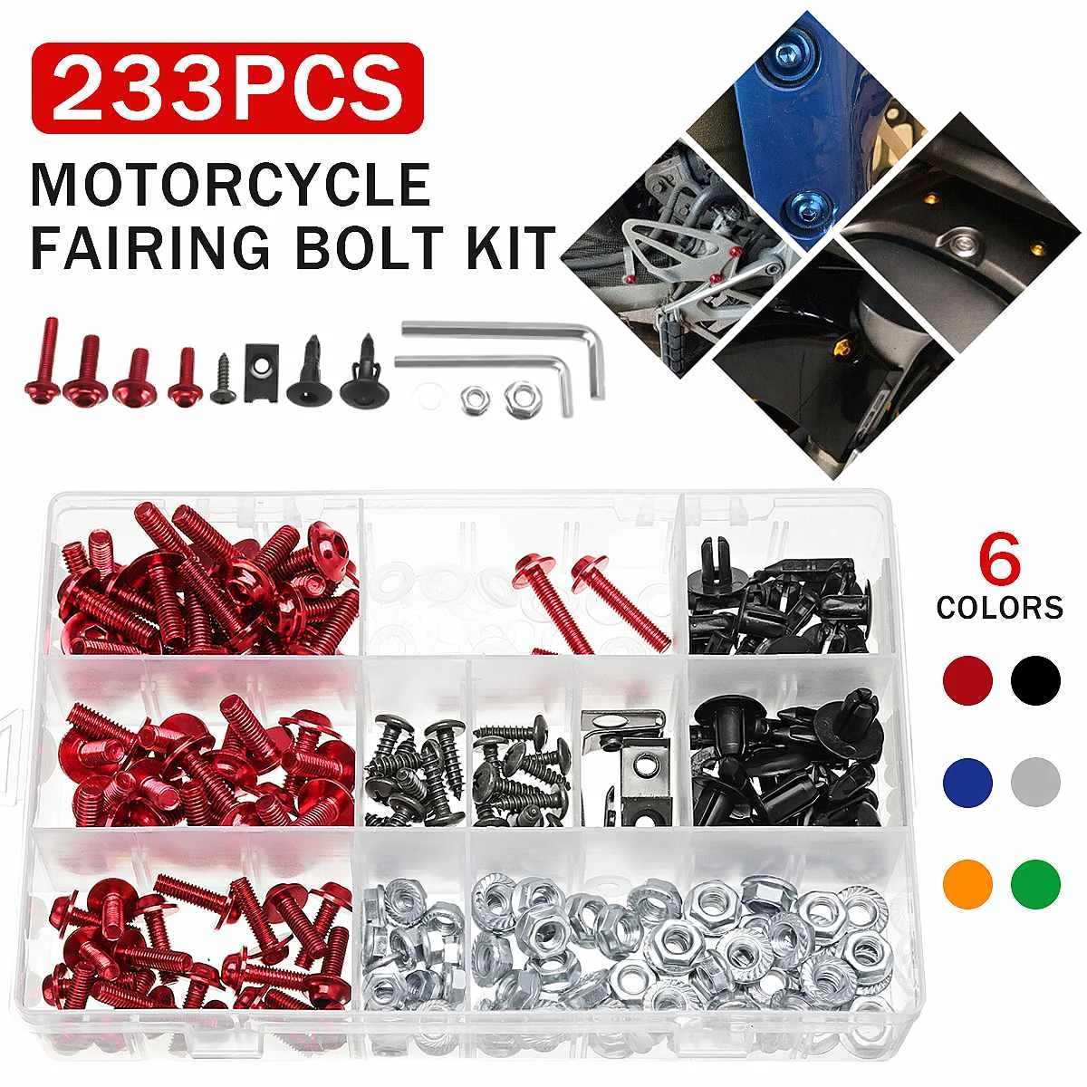 

233 шт./компл. универсальные мотоциклетные комплекты с ЧПУ полным обтекателем болтов Винты для кузова для Yamaha/Kawasaki/Honda/BMW Кроссовый питбайк