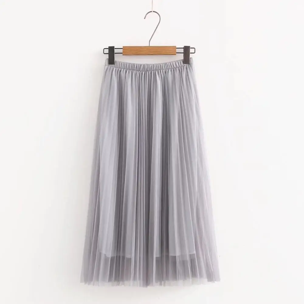 

2019 Summer Women Tulle Skirt Pleated Skirt Black High Waist Midi Skirts Thin Chiffon Mesh Yarn loose Long Skirts Women
