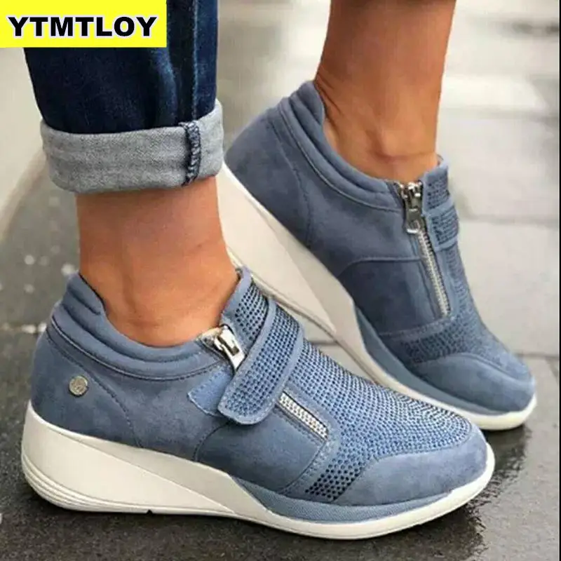 

Women Platform Ankle Boots Comfortable Sneakers Wedges Slip On Creepers Flats Shoes Woman Booties Size 35-43 Crystal Botas Mujer