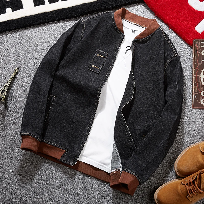 Мужская повседневная приталенная джинсовая куртка черная хлопковая