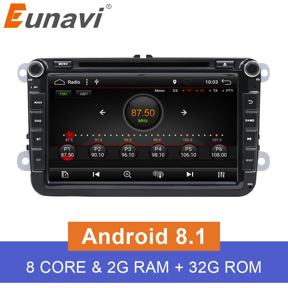 Eunavi 8 'ƈ Din Android 1 автомобильный dvd плеер для VW GOLF 6 Polo Bora JETTA B6 PASSAT Tiguan 4G wifi 2Din Радио
