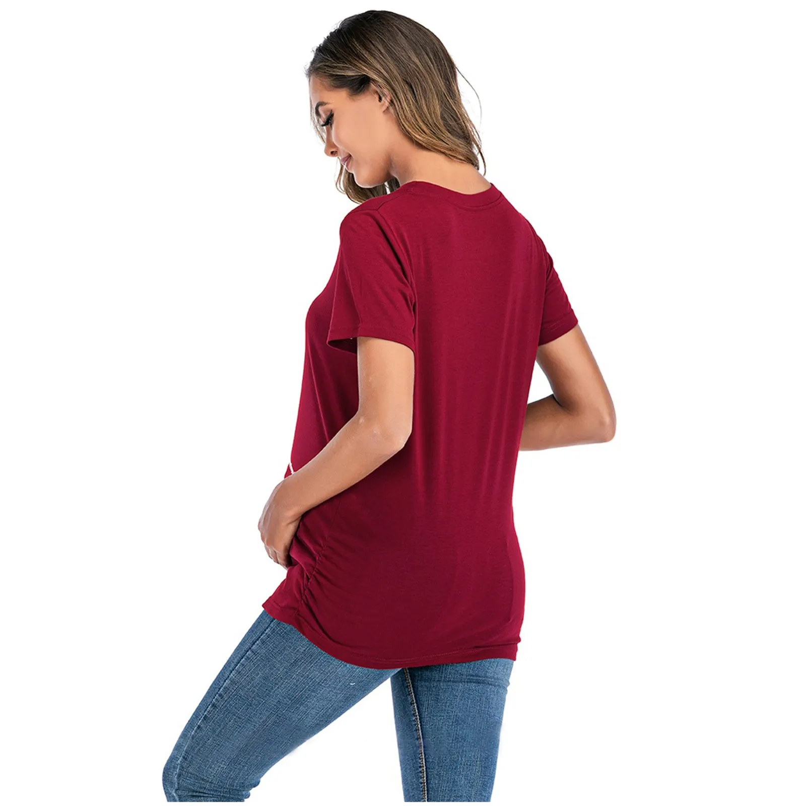 

2021 Women Maternity T-shirt Short Sleeve Footprint O-neck Letter Print Cute Tops Pregnancy Blouse Loose Comfortable Clothes
