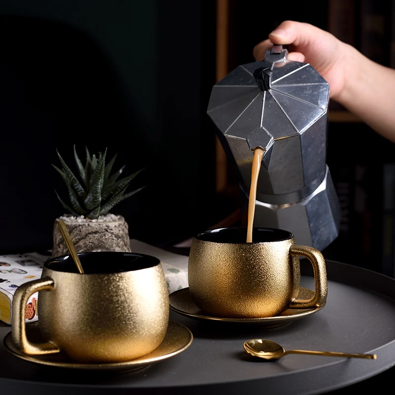 Small luxury golden ceramic coffee cup set home simple modern tea Nordic afternoon teacup saucer | Дом и сад