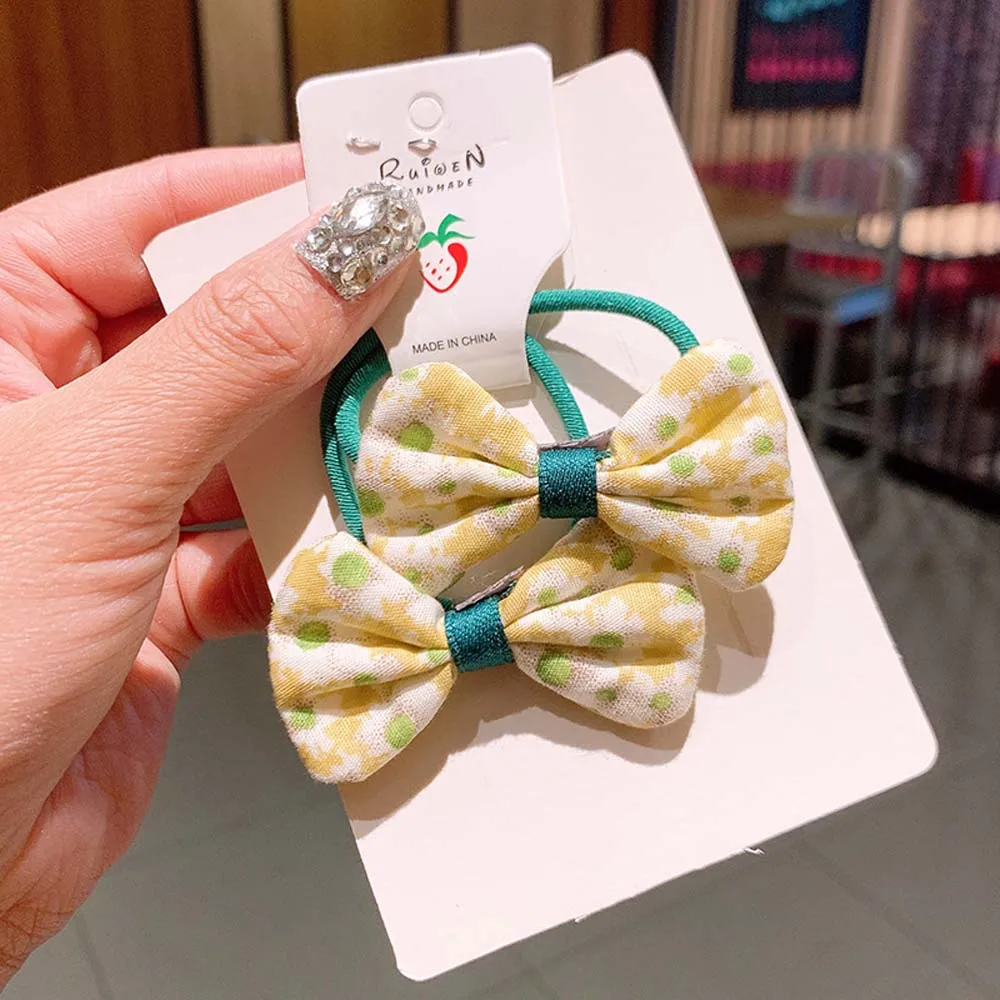 

2pcs Flower Printed Bowknot Hair Rope Scrunchies Elastic Hair Bands for Baby Girl Kids Cute Headband Hair Ties Hair Accessories
