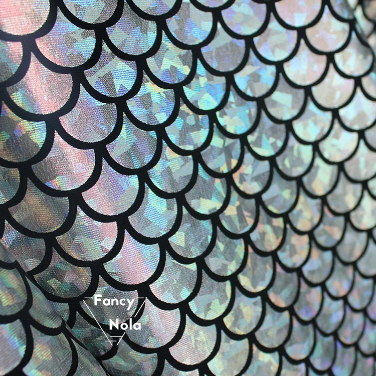 Растягивающаяся Переливающаяся дизайнерская ткань с рисунком рыбьей чешуи