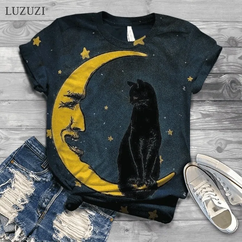 Футболка LUZUZI женская летняя с коротким рукавом и принтом животных | Женская