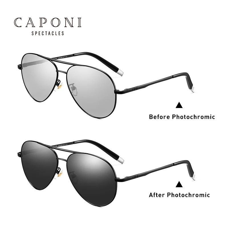 Black-Photochromic Мужские поляризованные солнцезащитные очки CAPONI для вождения, фотохромные очки пилота, дневные и ночные солнцезащитные очки oculos de sol masculino BS3103 - Цвет линз: Black-Photochromic