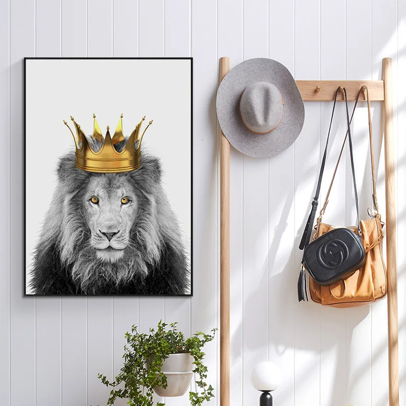

Canvas Poster Lion and Lioness Crown Canvas Poster Grassland King Animal Print Painting Nursery Wall Art Picture Living Room