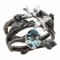 unique vintage gun black branches bird zircon rings set for women accessories gift statement jewelry fashion women rings set