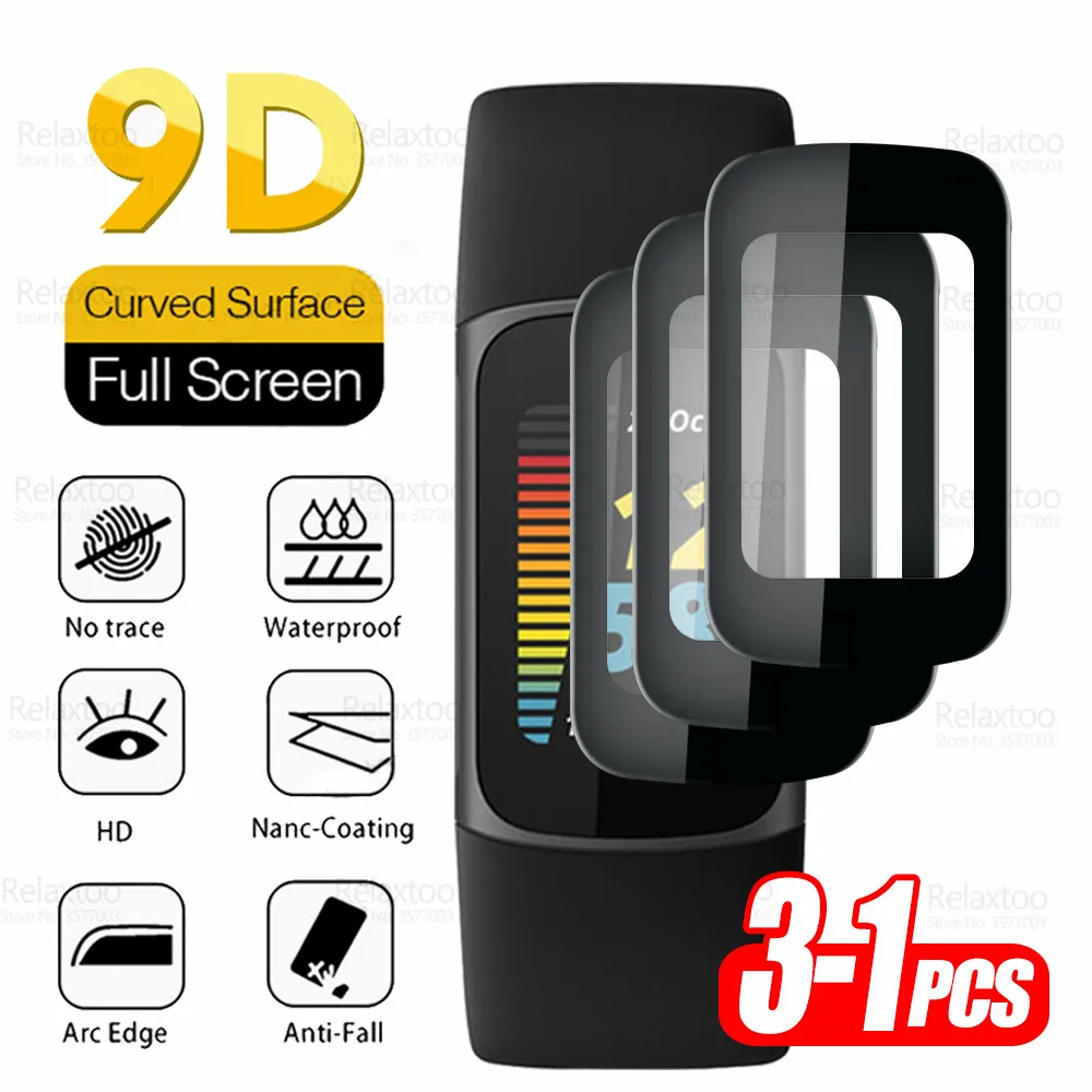 3-1Pcs 9D Curved Protective Glass For Fitbit Charge 5 Glass Soft Fiber Screen Protector Charge5 Smart Bracelet Watch Safety Film