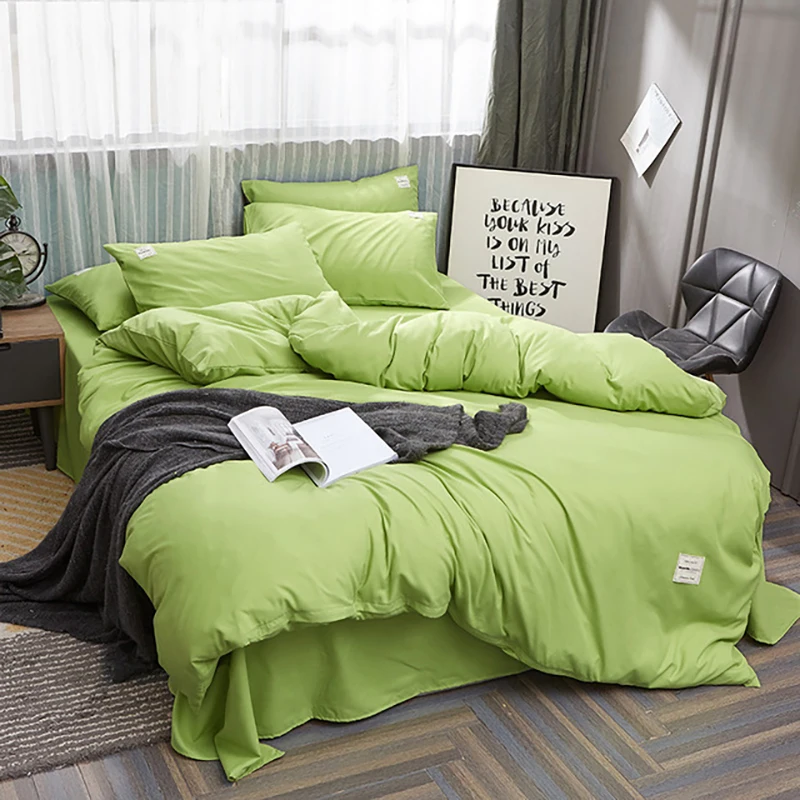 Solid Color Bedding Set Cotton Sanding Double Spell 4pcs Bed Sets Bedclothes Duvet Cover Sheets Pillowcase Comfortable Coverings | Дом и сад