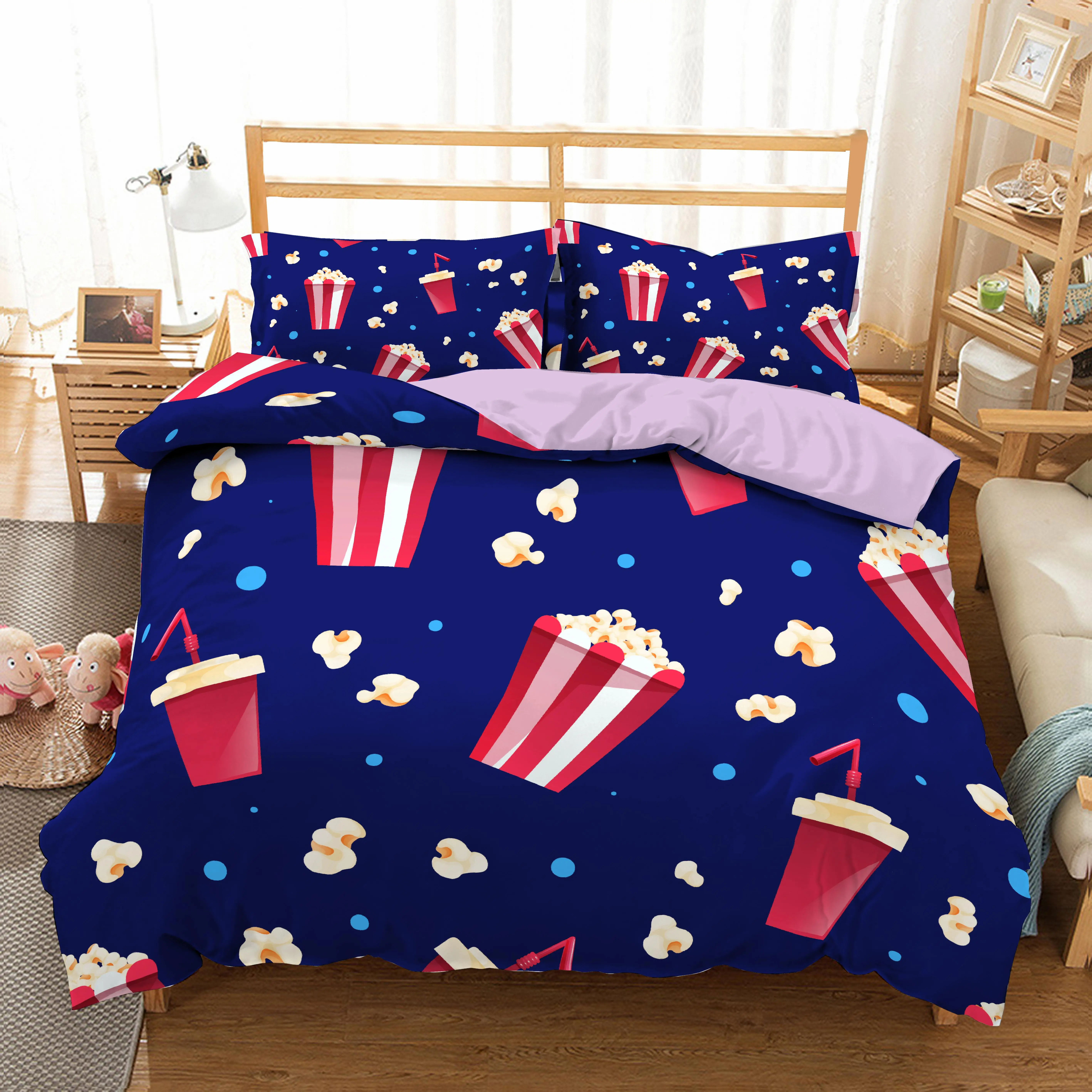 

Cartoon Bedding Set For Baby Kids Children 3D Popcorn Duvet Cover Set Pillowcase Comfortable Home Textiles Quilt Cover