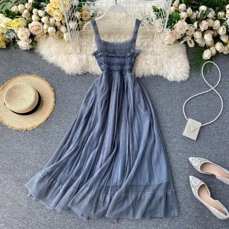 Женское Сетчатое платье на бретелях спагетти однотонное ДРАПИРОВАННОЕ