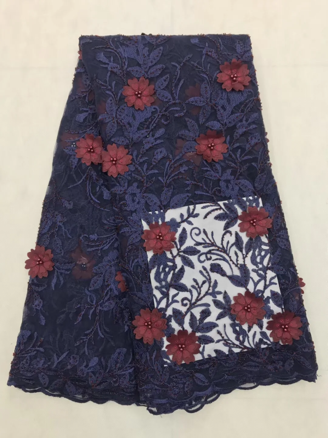 

Wne french lace fabrics Latest elegant 3d appliques tulle mesh lace fabric with beads nigerian lace 5yards JL2863