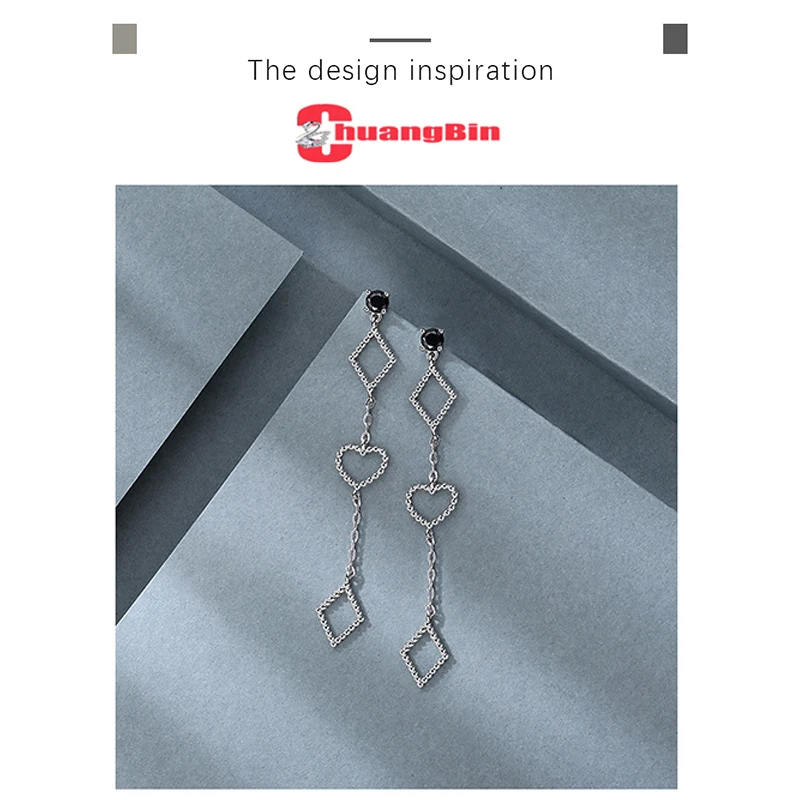 

High Quality S925 sterling silver creative love earrings Studs female Korean exaggerated long tassel Zircon Gifts ear Threads