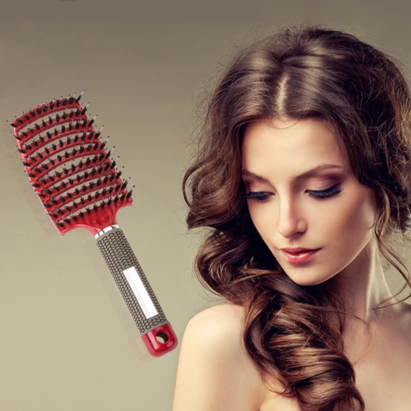 1 шт. Уход за волосами Массаж головы Гребень свиная щетина большие изогнутые