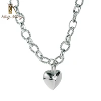 king shiny trendy heart shape copper necklace for woman elegant silver plated long chain pendant necklace girls party jewelry