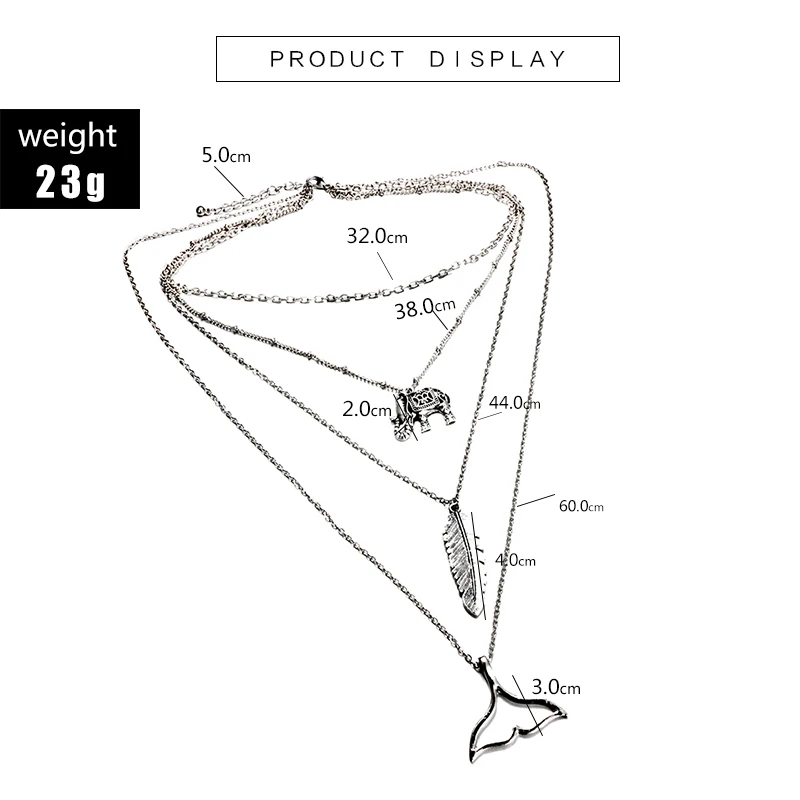 Tocona богемный Серебряный слон в форме листа кулон виде хвоста Кита Чокеры