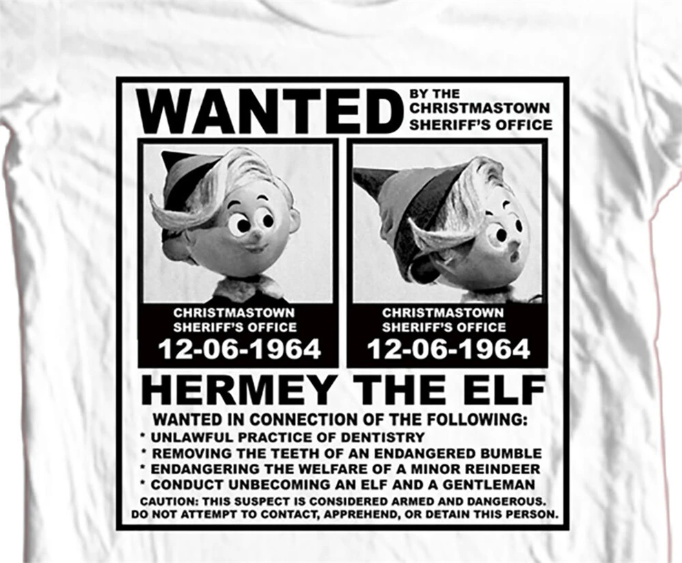 Hermey/футболка с эльфом Рождественская футболка изображением Рудольфа Санты 100%