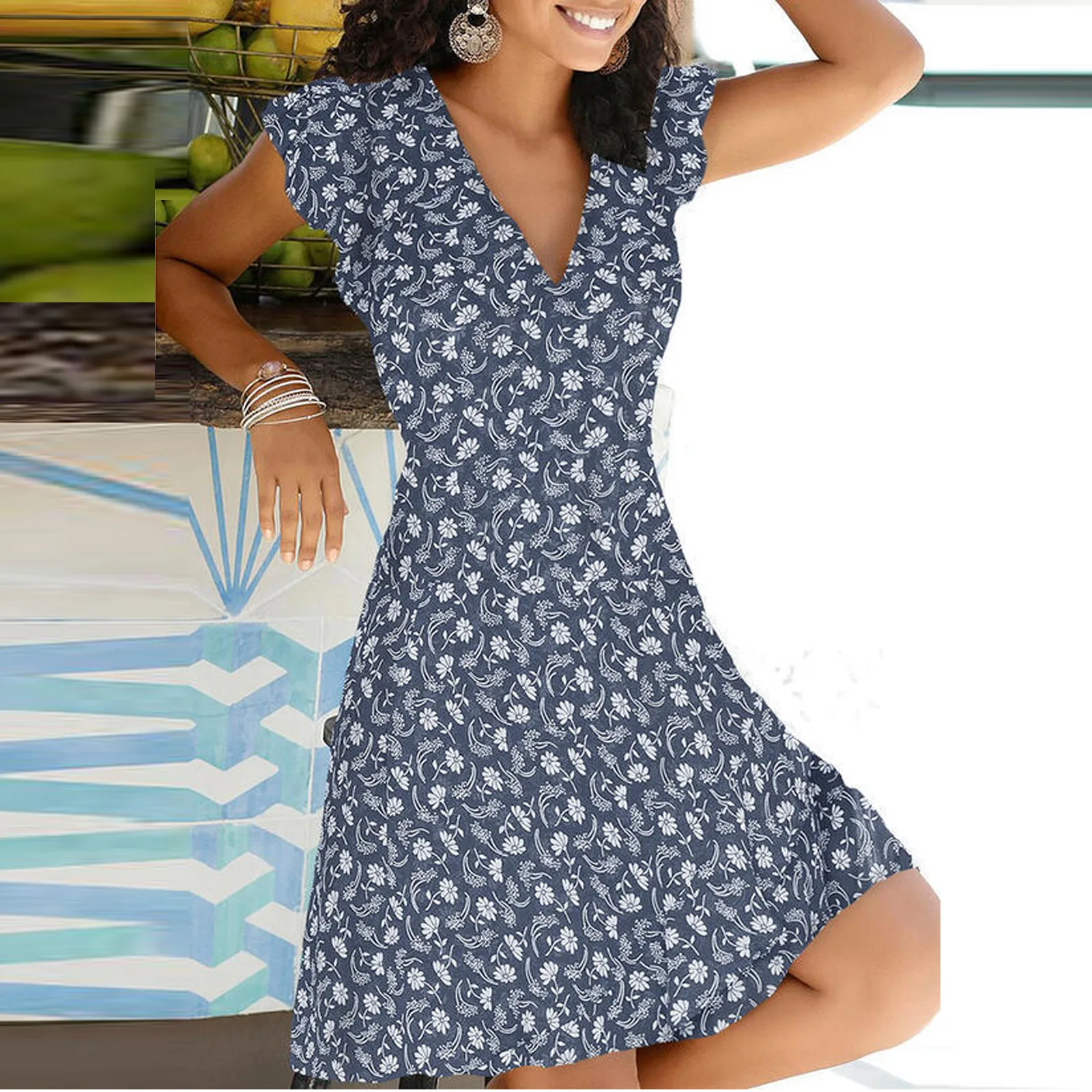 

Женское винтажное платье-чехол без рукавов, повседневное свободное ТРАПЕЦИЕВИДНОЕ ПЛАТЬЕ мини во французском стиле с V-образным вырезом и ц...