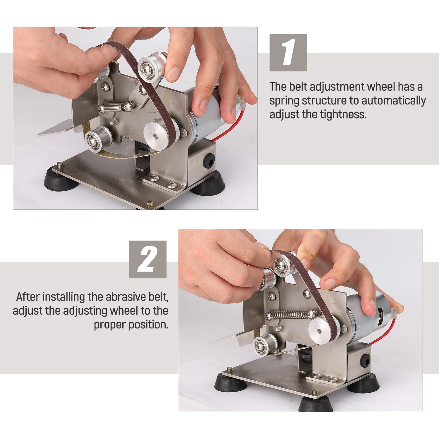 

Angle Grinder Belt Sander Mini Portable Electric Belt Sander DIY Polishing Grinding Machine Cutter Edges Sharpener with Foot Pad