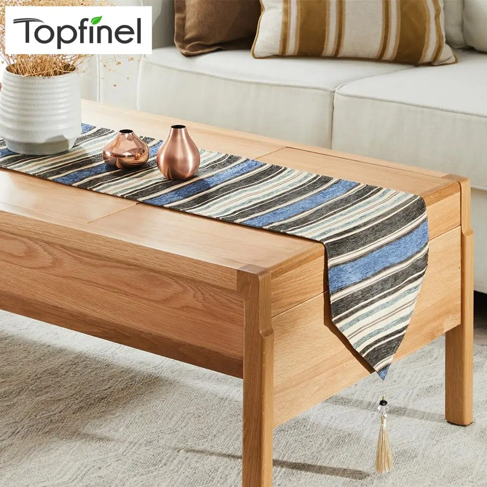 Topfinel настольные дорожки в разноцветную полоску с кисточками, шенилловая парусиновая ткань, украшение для стола, для дома, для улицы, для свадебной вечеринки