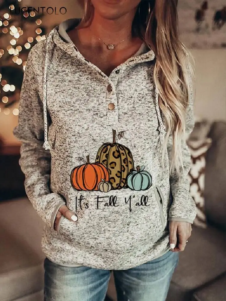 

Осенние женские толстовки с капюшоном с принтом тыквы, пуловер с длинным рукавом, топ, женские повседневные свободные толстовки на Хэллоуин