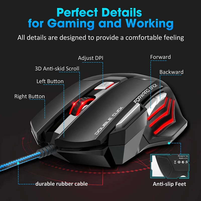 computer mouse gamer ergonomic gaming mouse usb wired game mause 5500 dpi silent mice with led backlight 7 button for pc laptop free global shipping