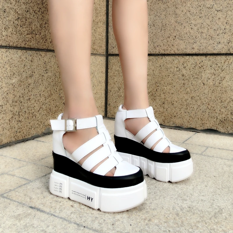 Босоножки женские на танкетке 12 см кружевные туфли очень высоком каблуке