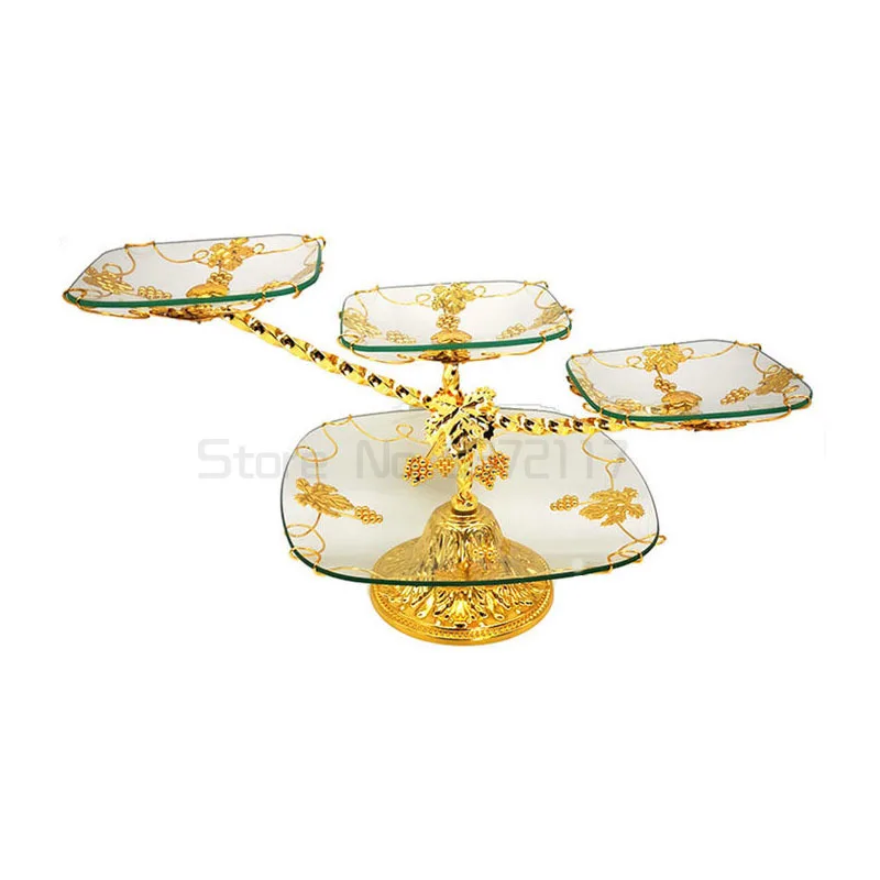 

European-Style Classic Crystal Glass Fruit Plate Retro Light Luxury Hotel Club Dessert Pastry Decorative Tray