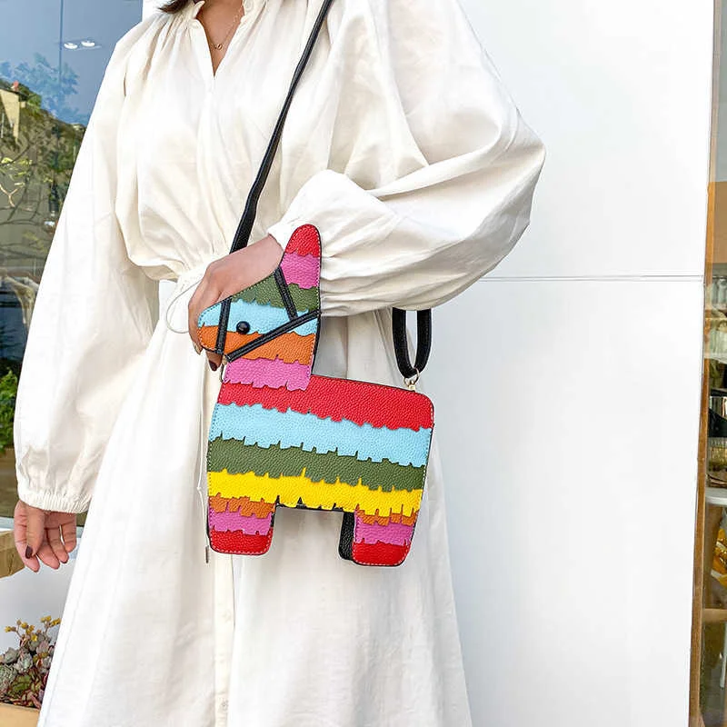 

Новая креативная цветная контрастная Милая мультяшная Радужная сумка-мессенджер из искусственной кожи пони сумка через плечо
