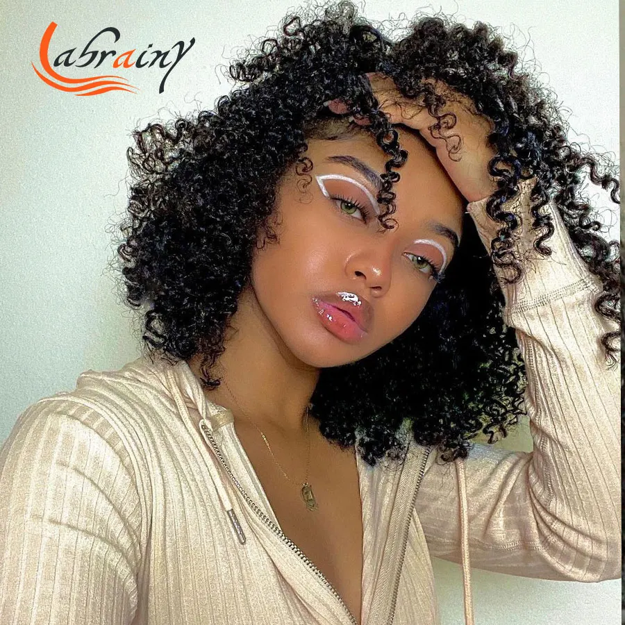 

Remy Kinky Curly Human Hair Wigs Yaki Bob Mechine Made Short Cut Afro Bob Pre Plucked Baby Hair Bleached Knots With Baby Hair